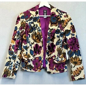 W Work To Weekend Purple FloralJacket Blazer Button Lined Women's Size‎ 8